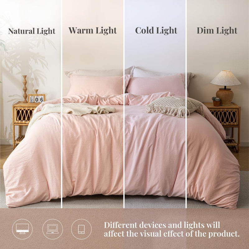 MILDLY Super Soft Duvet Cover - 100% Washed Microfiber Pink Comforter Cover Set 3 Pieces with Zipper Closure & Corner Ties (No Comforter) - Image 4